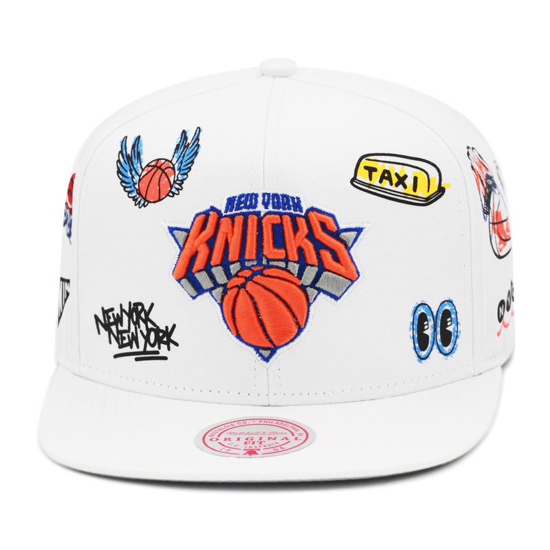 New York Knicks Mitchell & Ness Hand Drawn Snapback Hat White