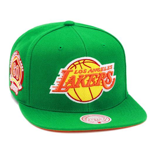 Los Angeles Lakers Mitchell & Ness Snapback Hat Green/Orange