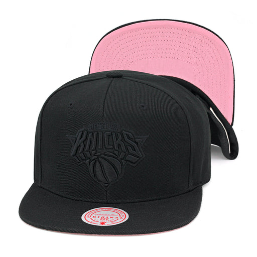 New York Knicks Mitchell & Ness Snapback Hat Black/Pink Bottom