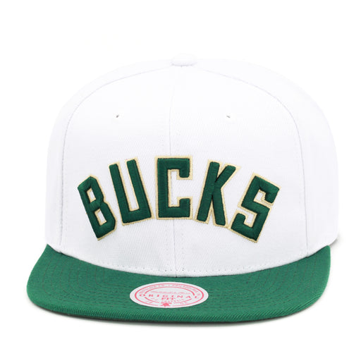 Milwaukee Bucks White Green Mitchell & Ness Core Basic Snapback Hat