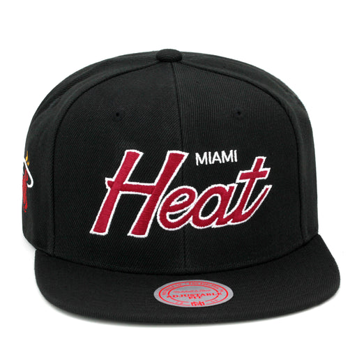 Miami Heat Mitchell & Ness Snapback Hat Black/Dark Red/Script