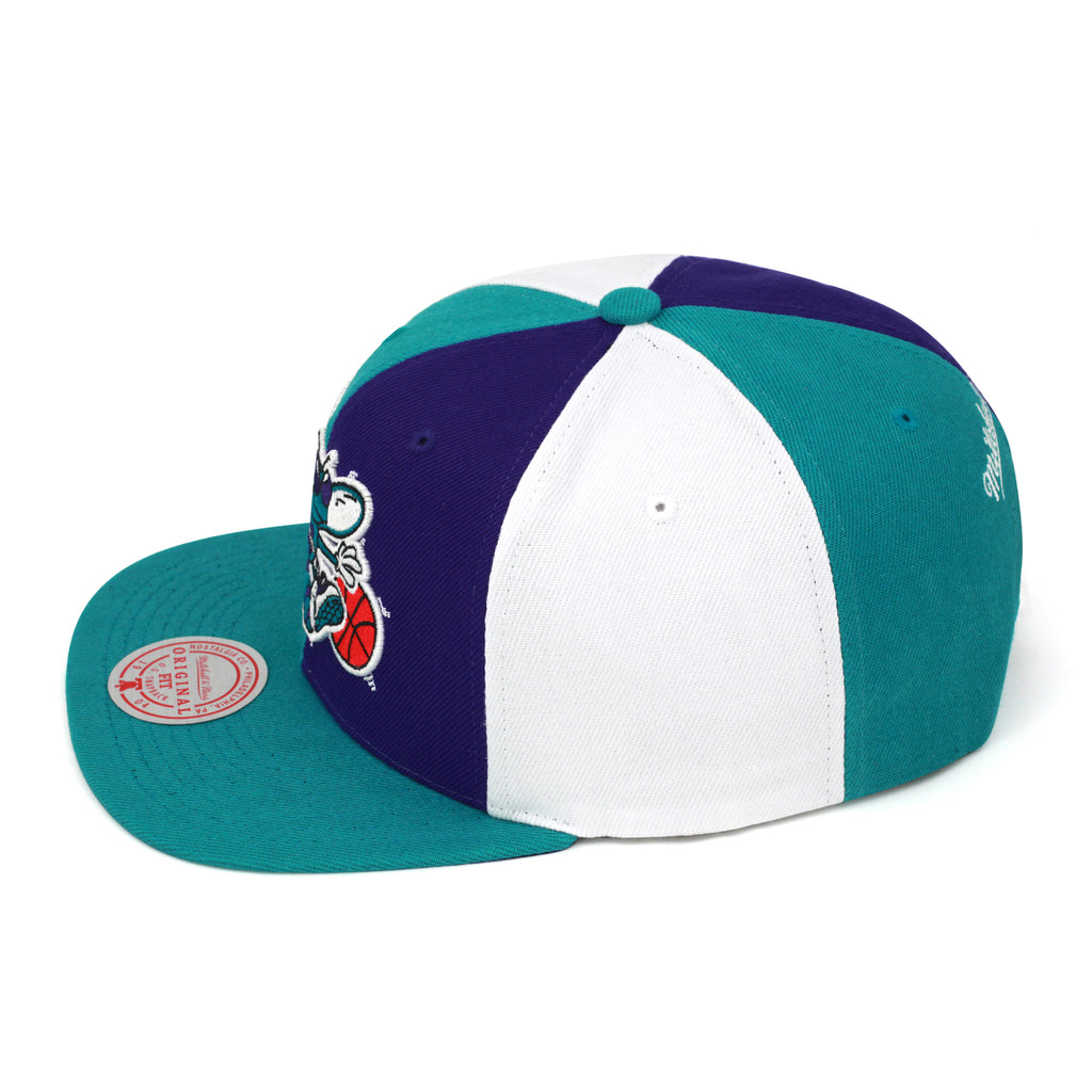 Charlotte Hornets Mitchell & Ness Pinwheel Snapback Hat Teal/Purple/White
