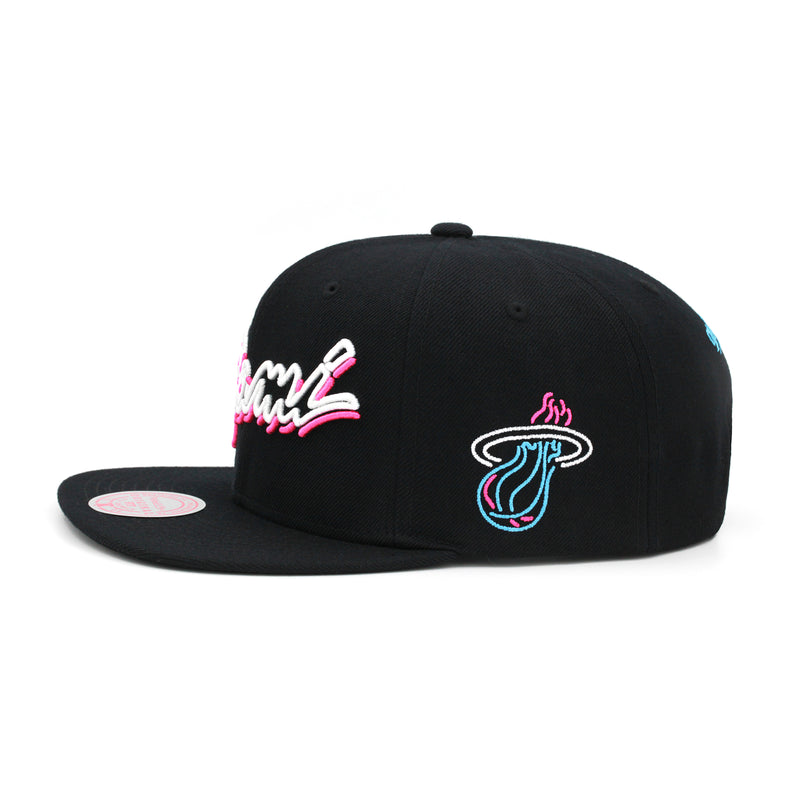Miami Heat Mitchell & Ness Snapback Hat "Neon Vice" Black