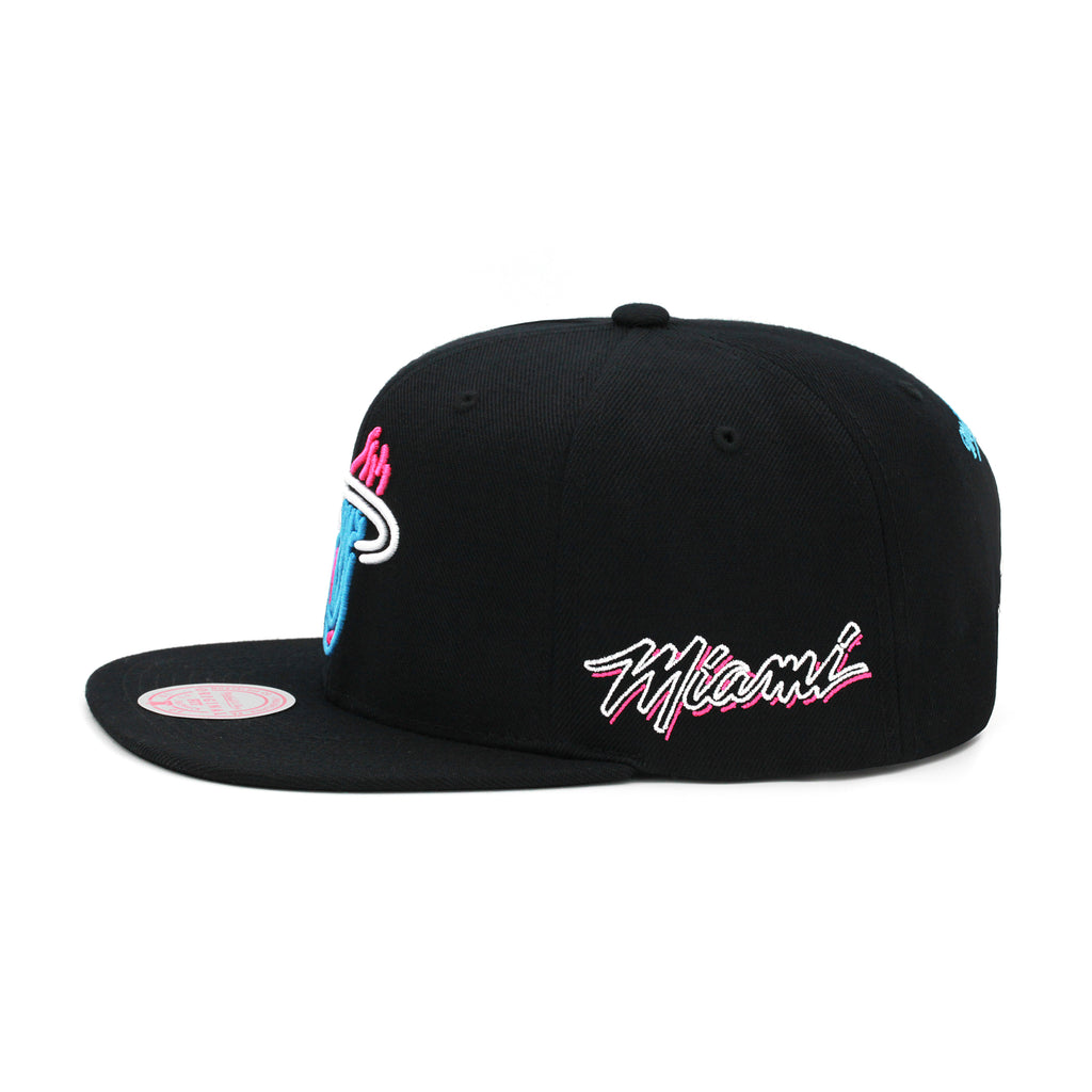 Miami Heat Black Mitchell & Ness Neon Vice Snapback Hat