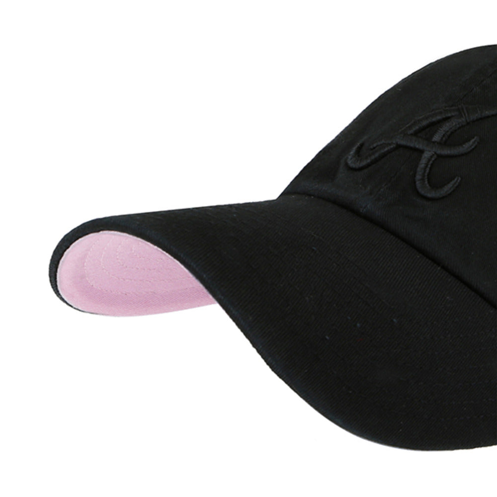 Atlanta Braves 47 Brand Ballpark Clean Up Dad Hat All Black/Pink Bottom