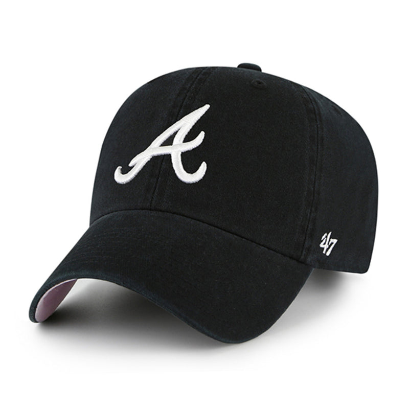 Atlanta Braves 47 Brand Ballpark Clean Up Dad Hat Black/White/Pink Bottom