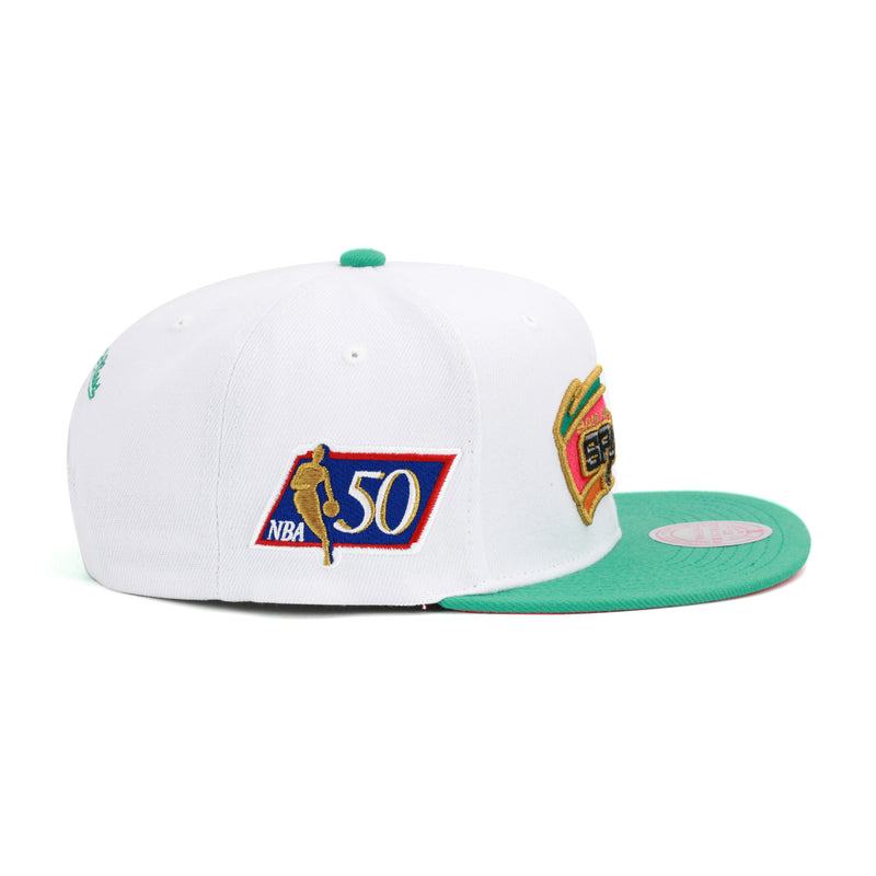 San Antonio Spurs NBA 50th Anniversary Mitchell & Ness Snapback Hat White/Turquoise