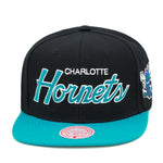 Charlotte Hornets Mitchell & Ness Team Script 2.0 Snapback Hat Black/Teal
