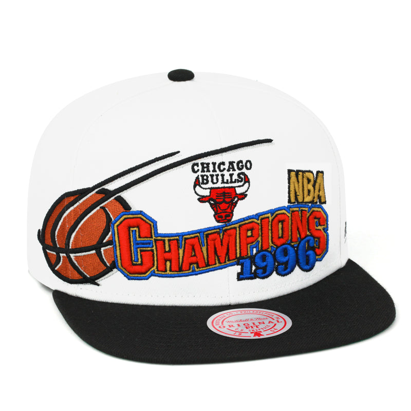 Chicago Bulls Mitchell & Ness Retro Snapback Hat - White/NBA Champions 1996