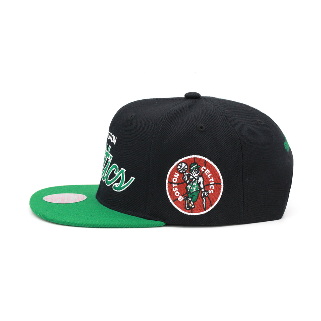 Boston Celtics Mitchell & Ness Team Script 2.0 Snapback Hat Black/Green