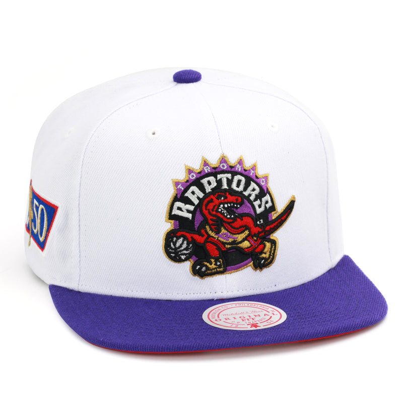 Toronto Raptors NBA 50th Anniversary Mitchell & Ness Snapback Hat White/Purple