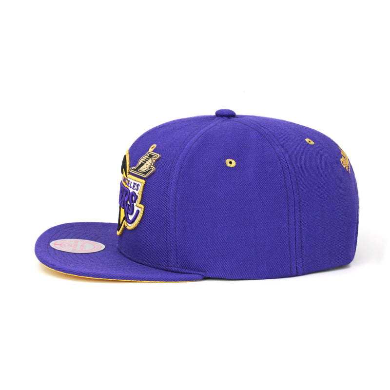 Los Angeles Lakers Mitchell & Ness Snapback Hat Purple/Gold Metal Pin