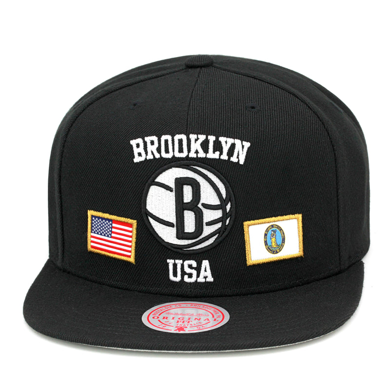 Brooklyn Nets Mitchell & Ness Snapback Hat "City Flag" Black