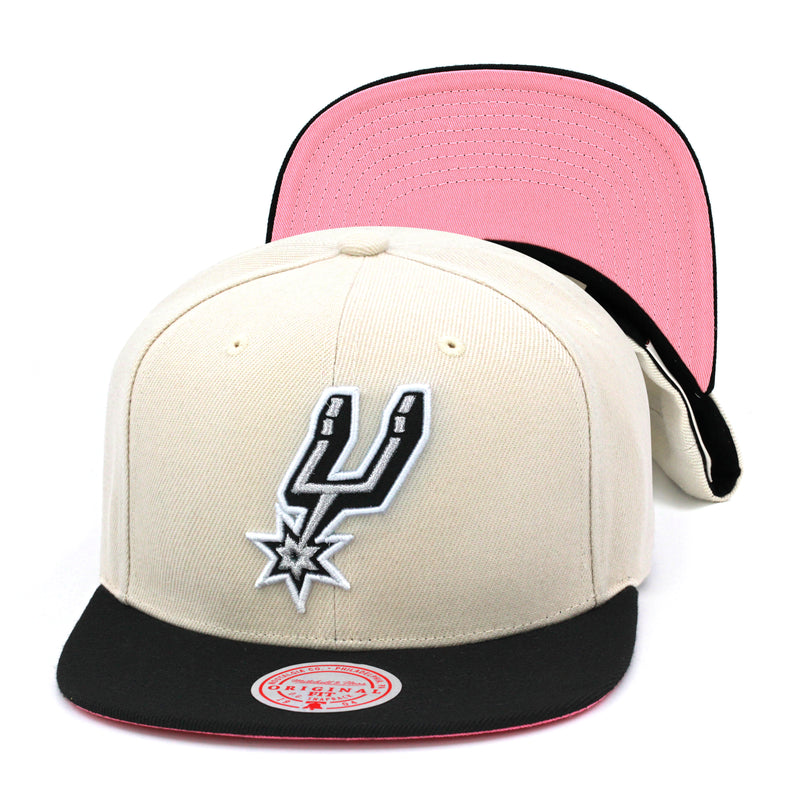 San Antonio Spurs Mitchell & Ness Snapback Hat Natural/Pink Bottom