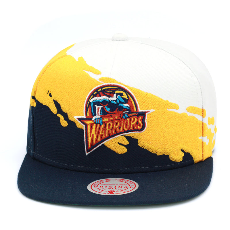 Golden State Warriors Mitchell & Ness Paintbrush Snapback Hat Navy/Yellow