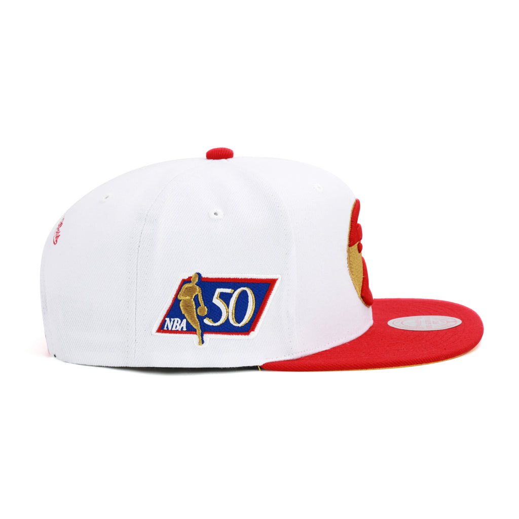 Atlanta Hawks NBA 50th Anniversary Mitchell & Ness Snapback Hat White/Red