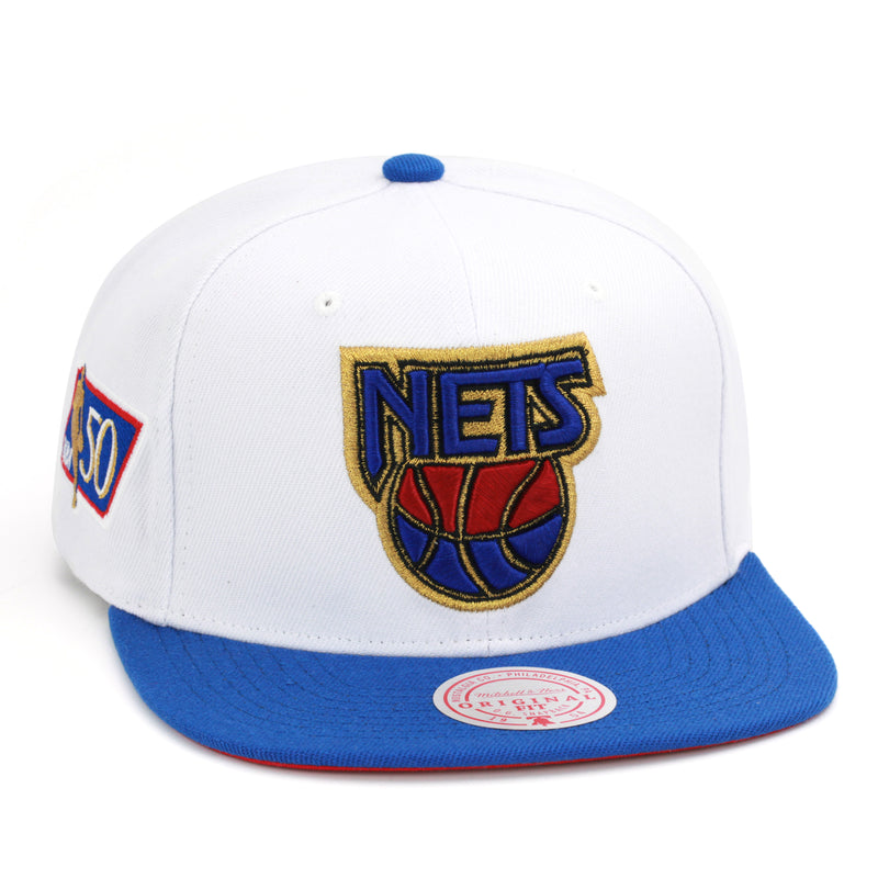 New Jersey Nets NBA 50th Anniversary Mitchell & Ness Snapback Hat White/Royal