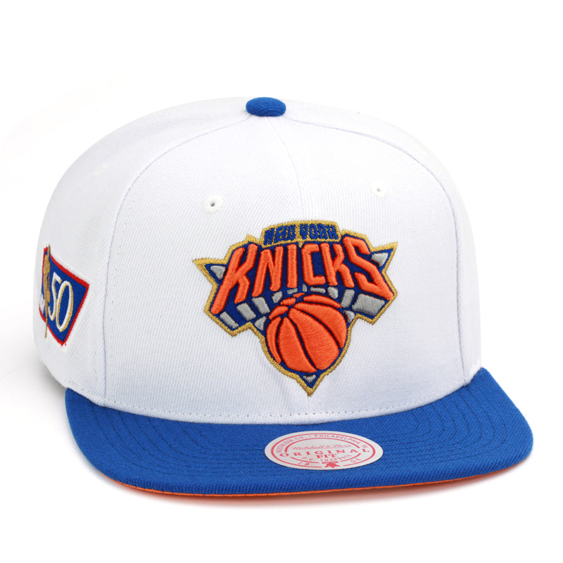New York Knicks NBA 50th Anniversary Mitchell & Ness Snapback Hat White/Royal