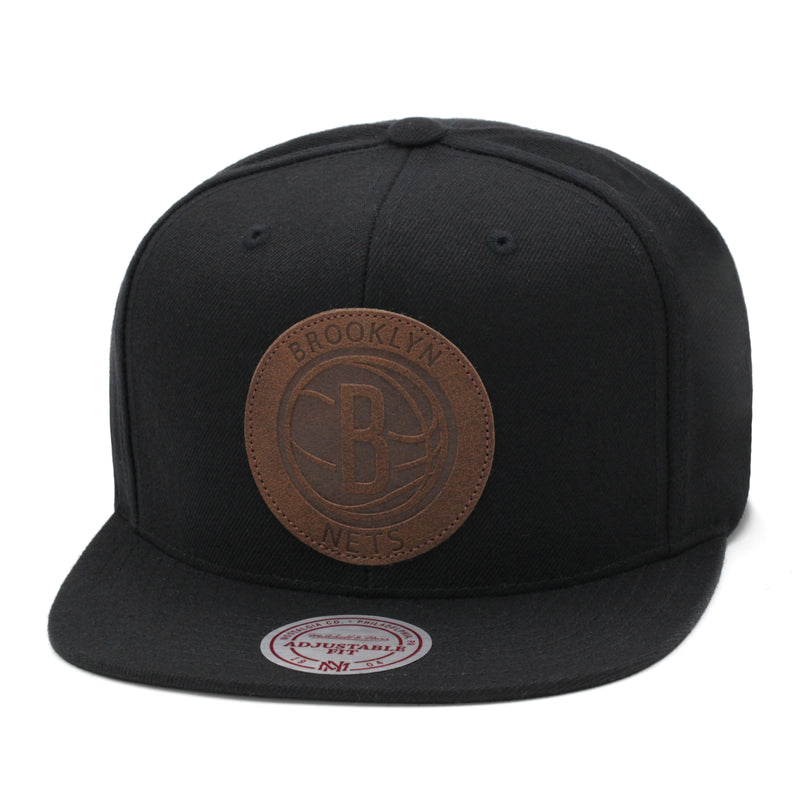 Brooklyn Nets Mitchell & Ness Snapback Hat Black/Faux Leather