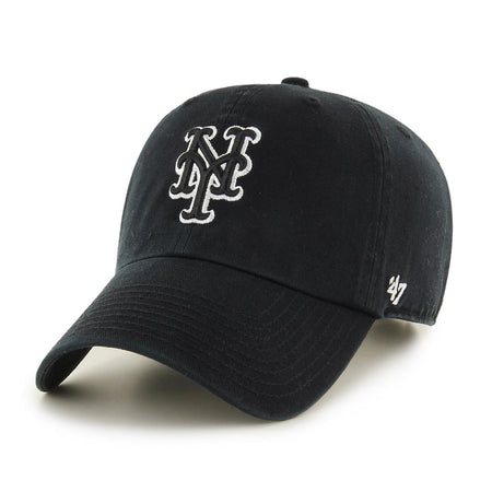 New York Mets 47 Brand Clean Up Dad Hat Black White Poleberg