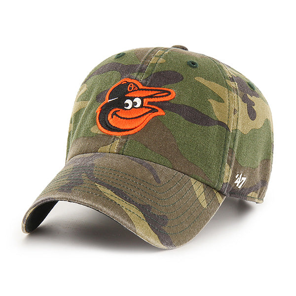 Baltimore Orioles 47 Brand Clean Up Dad Hat Camo/Orange