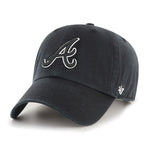Atlanta Braves 47 Brand Clean Up Dad Hat Black/White Outline