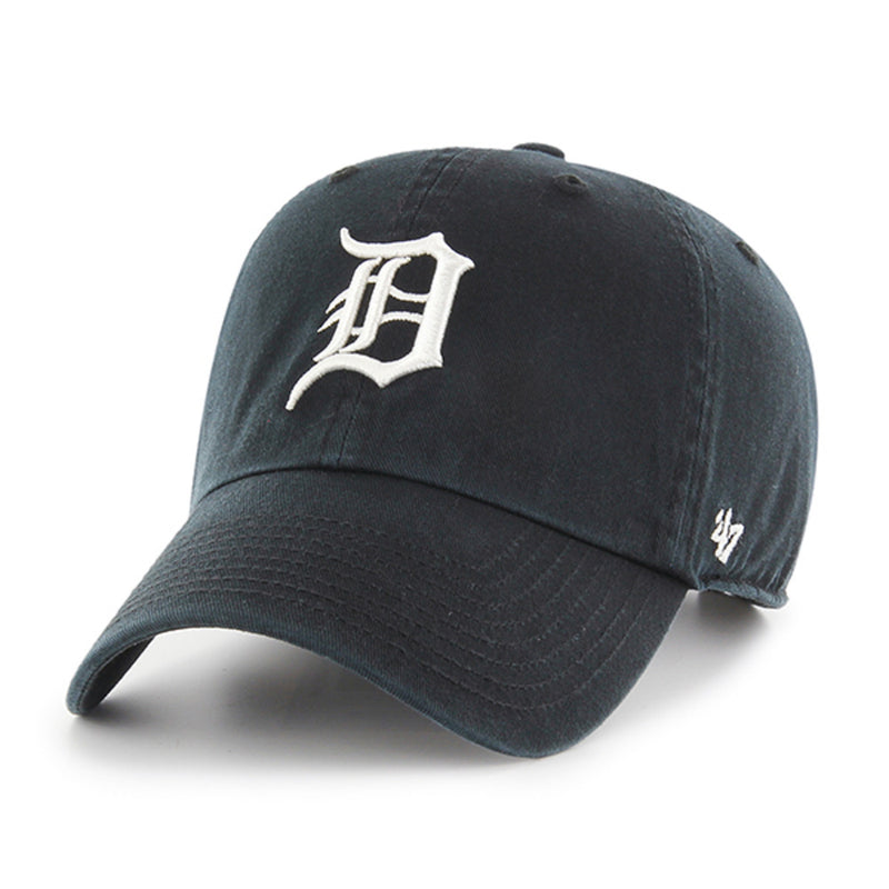 Detroit Tigers 47 Brand Clean Up Dad Hat Black/White Solid