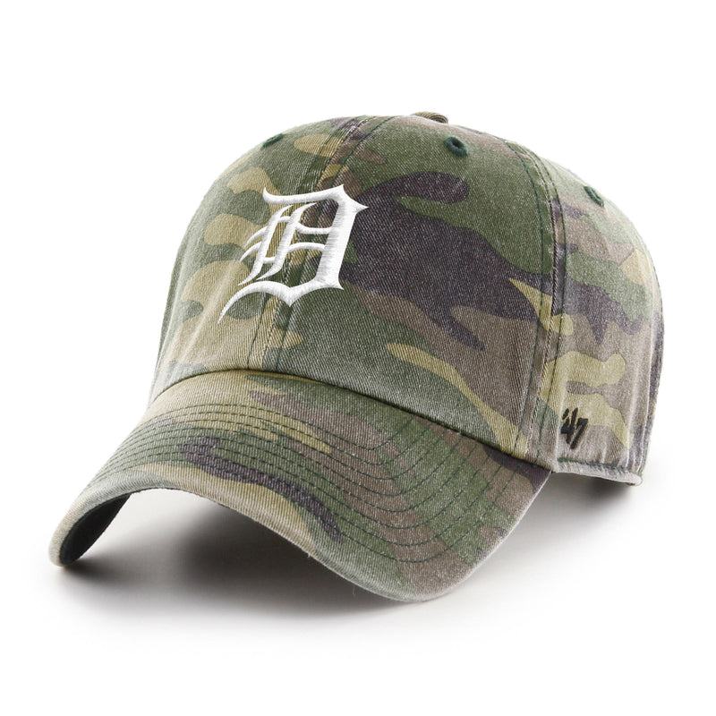 Detroit Tigers 47 Brand Clean Up Dad Hat Washed Camo