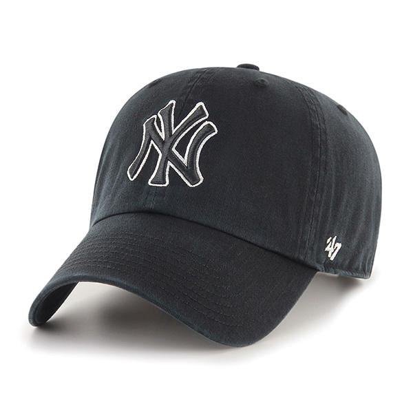 New York Yankees Black White Outline 47 Brand Clean Up Dad Hat