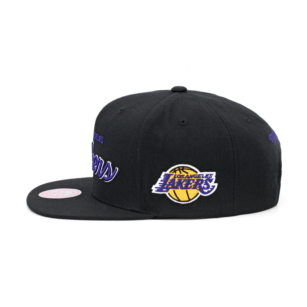 Los Angeles Lakers Mitchell & Ness Snapback Hat Black/Purple/Script